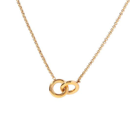 Interlocking gold circles pendant on belcher chain necklace